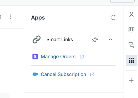 Agent view of Smart Links in Ticket Sidebar